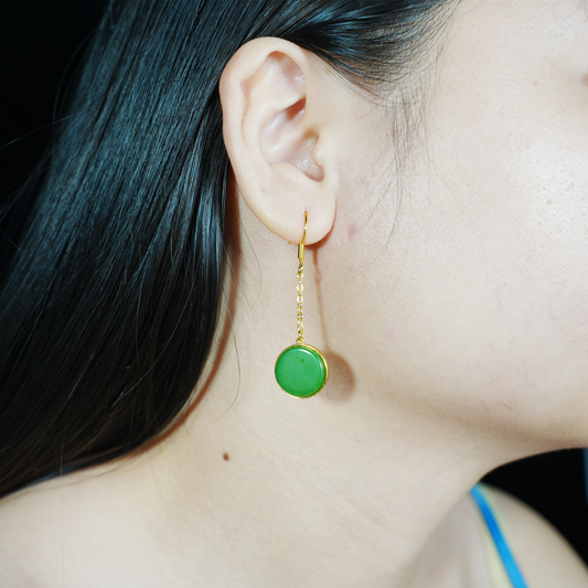 Minimal Jade Circle Earrings | Green Dangle Earrings | Vintage Amulet Style Gift Jewelry