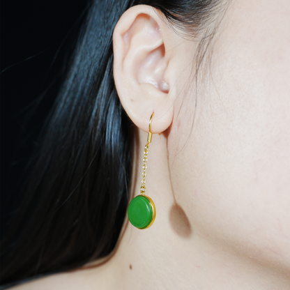 Minimal Jade Circle Earrings | Green Dangle Earrings | Vintage Amulet Style Gift Jewelry