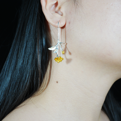 Silver Leaf Drop Earrings, Botanical Jewelry, Nature-Inspired Floral Dangle for Women