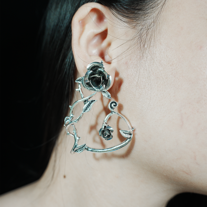 Gothic Rose Vine Earrings | Oversized Botanical Studs | Carved Flower Statement Earrings | Handmade Floral Jewelry Gift