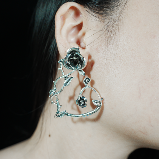 Gothic Rose Vine Earrings | Oversized Botanical Studs | Carved Flower Statement Earrings | Handmade Floral Jewelry Gift