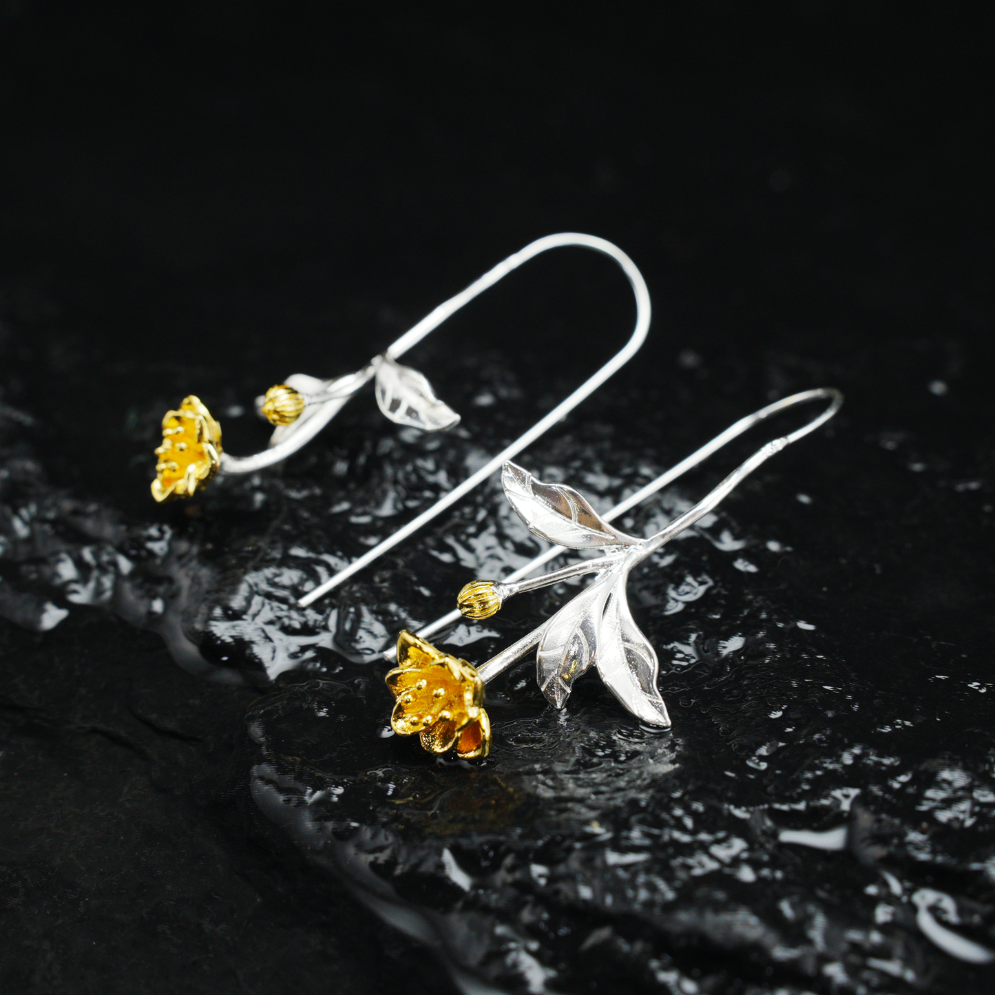 Silver Leaf Drop Earrings, Botanical Jewelry, Nature-Inspired Floral Dangle for Women