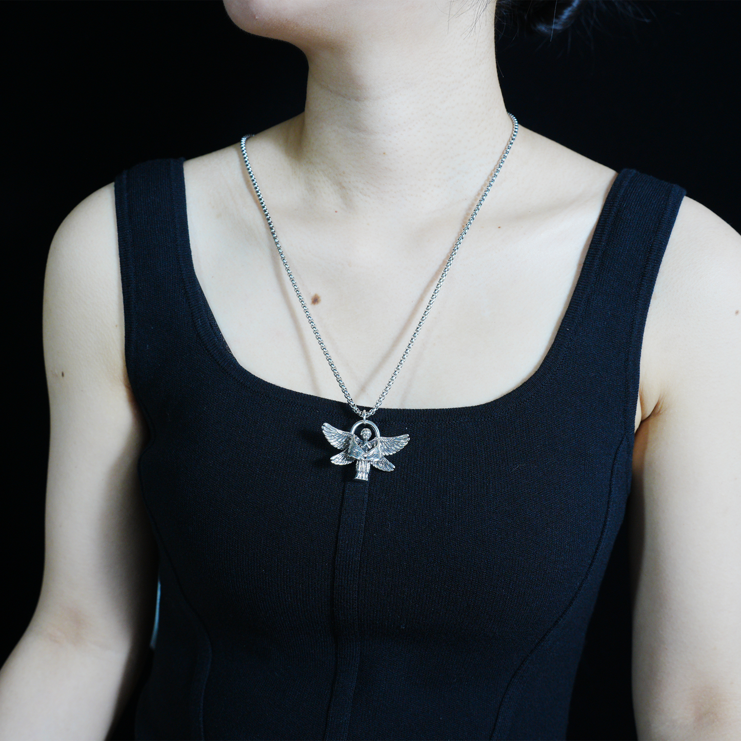 Halskette mit betenden Engel-Anhänger – Gothic-Schutzschmuck für Männer und Frauen, Engel-Anhänger mit offenen Flügeln, spirituelles Geschenk