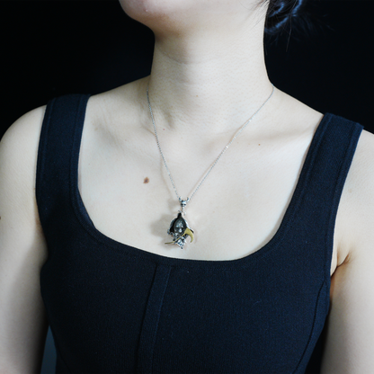 Gothic Grim Reaper Pendant Necklace – Vintage Bronze Skull with Golden Scythe, Dark Aesthetic Statement Jewelry for Men & Women