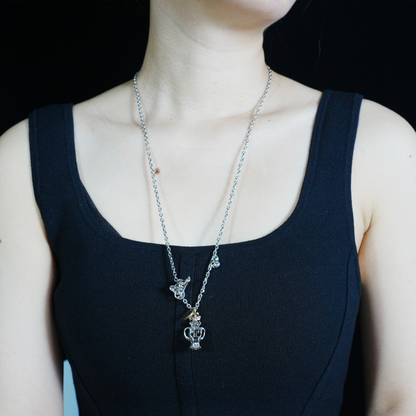 Mythic Beast Skull Pendant Necklace with Dragon Crest Medallion | Gothic Totem Jewelry for Fantasy Lovers