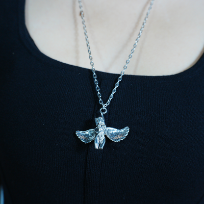 Flying Wing Goddess Pendant Necklace – Feminine Power Sculpture, Retro Style, Statement Jewelry for Women