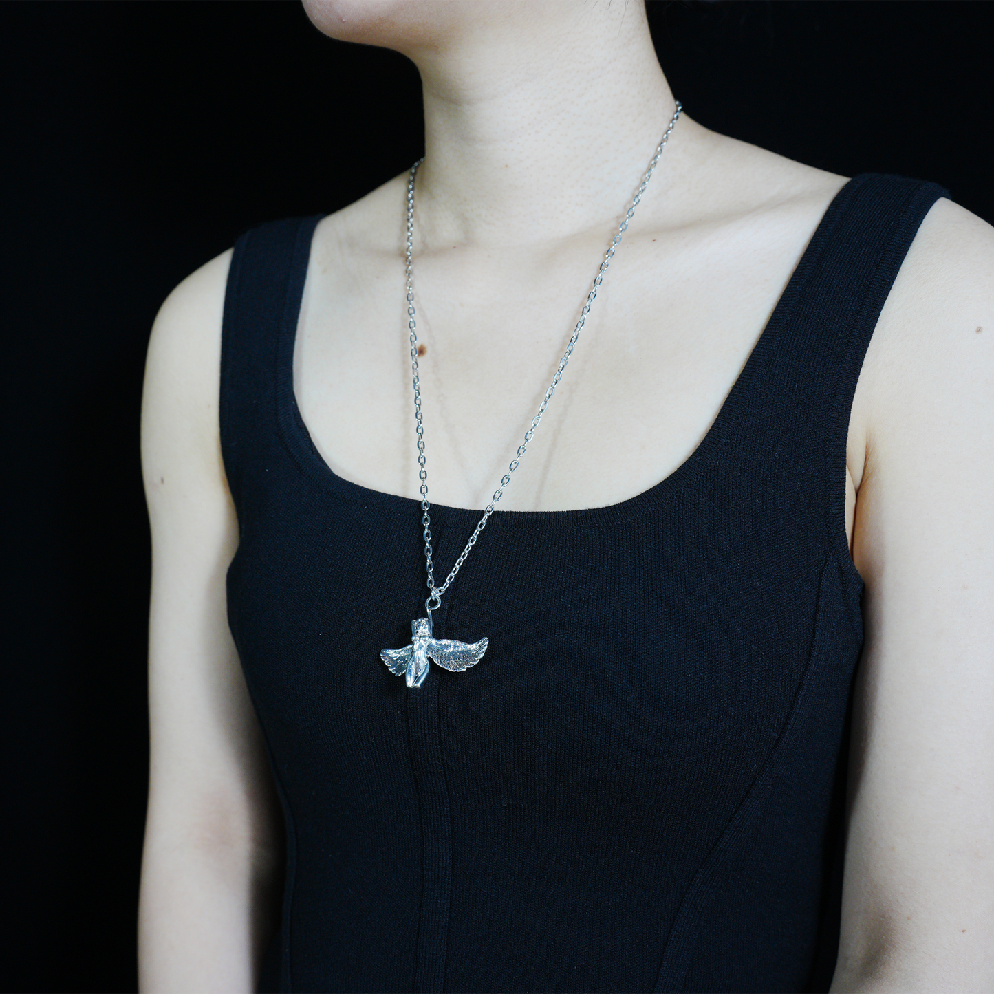 Flying Wing Goddess Pendant Necklace – Feminine Power Sculpture, Retro Style, Statement Jewelry for Women
