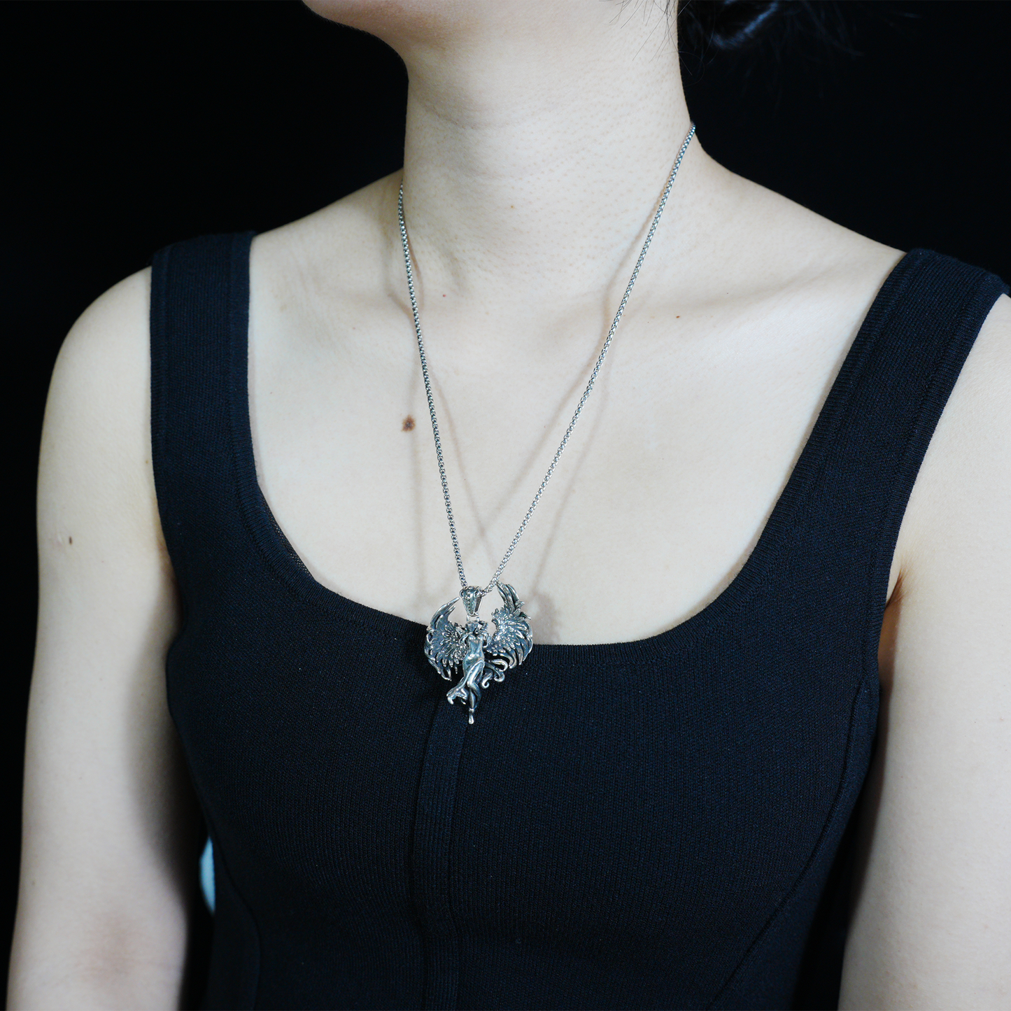 Wing Goddess Pendant, Myth-Inspired Winged Necklace, Symbol of Rebirth and Awakening, Artistic Totem Jewelry for Her, Gift Idea