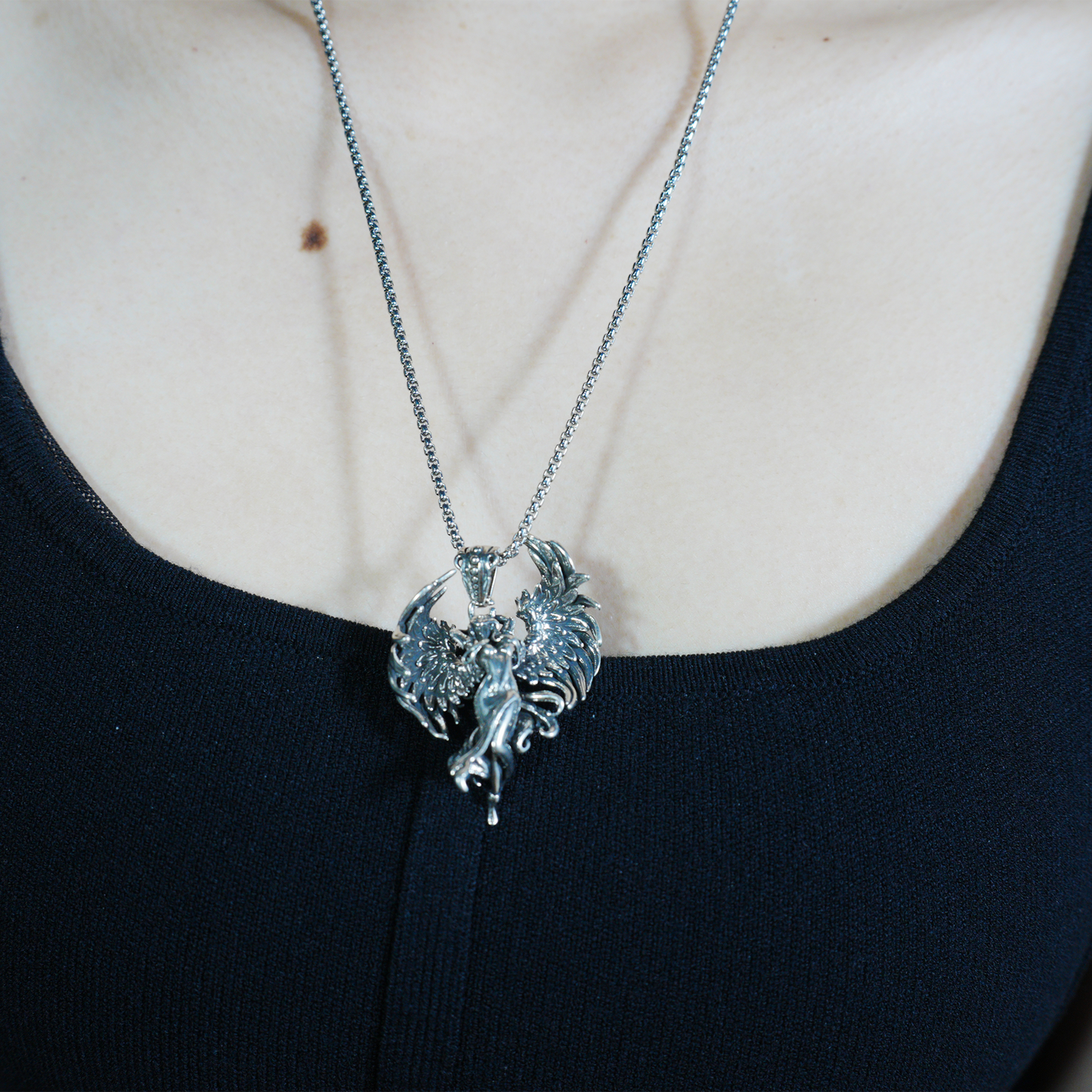 Wing Goddess Pendant, Myth-Inspired Winged Necklace, Symbol of Rebirth and Awakening, Artistic Totem Jewelry for Her, Gift Idea