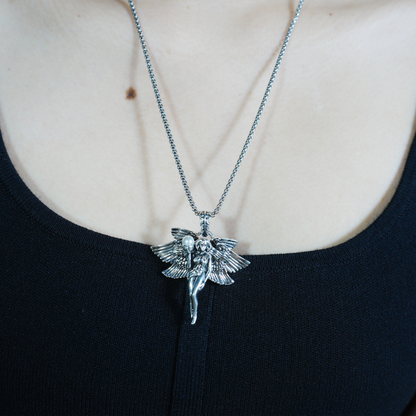 Winged Goddess Pendant | Mystical Amulet Necklace | Vintage Artistic Sculpted Charm | Handmade Statement Jewelry