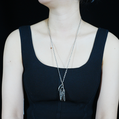 Gothic Grim Reaper Pendant, Dark Amulet Necklace, Hooded Scythe Figure Jewelry, Punk Occult Style for Gothic Outfit & Spiritual Wearers