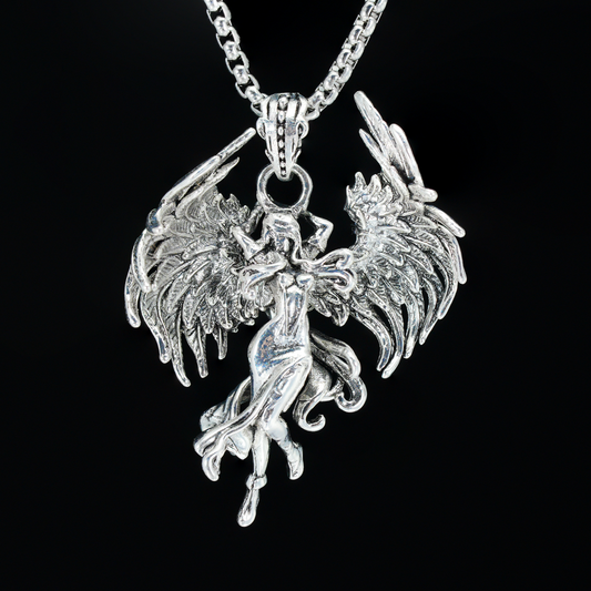 Wing Goddess Pendant, Myth-Inspired Winged Necklace, Symbol of Rebirth and Awakening, Artistic Totem Jewelry for Her, Gift Idea
