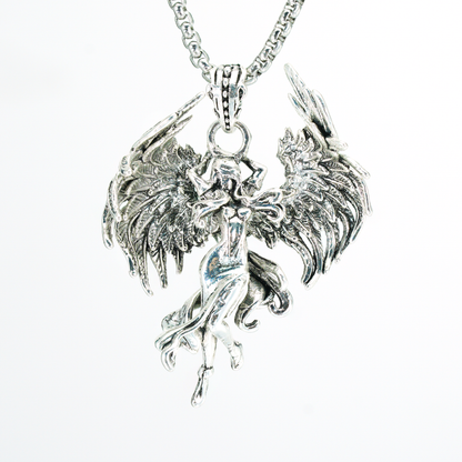 Wing Goddess Pendant, Myth-Inspired Winged Necklace, Symbol of Rebirth and Awakening, Artistic Totem Jewelry for Her, Gift Idea
