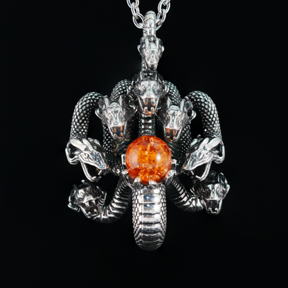 Yamata no Orochi Necklace, Japanese Myth Serpent Pendant, Gothic Fantasy Jewelry