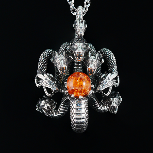 Yamata no Orochi Necklace, Japanese Myth Serpent Pendant, Gothic Fantasy Jewelry