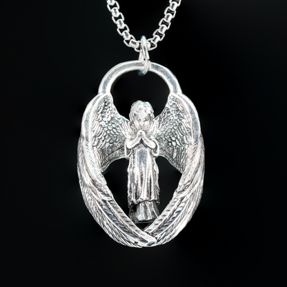 Guardian Angel Pendant, Vintage brass Protective Jewelry, Spiritual Gift