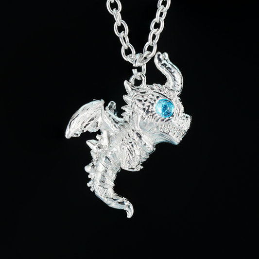 Blue-Eyed Dragon Pendant Necklace Gothic Fantasy Vintage Alloy Jewelry