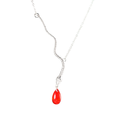 Snake Necklace with Red Teardrop Pendant Gothic Talisman Jewelry