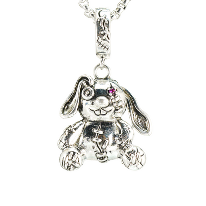 Gothic Stitched Bunny Pendant, Dark Fantasy Plush Rabbit Necklace, Creepy Cute Jewelry