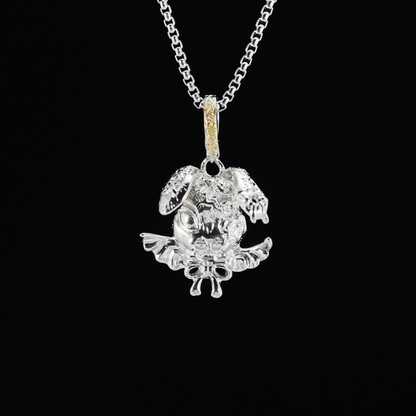 Gothic Winged Bunny Pendant, Fantasy Rabbit Necklace with Bow, Mythical Animal Jewelry
