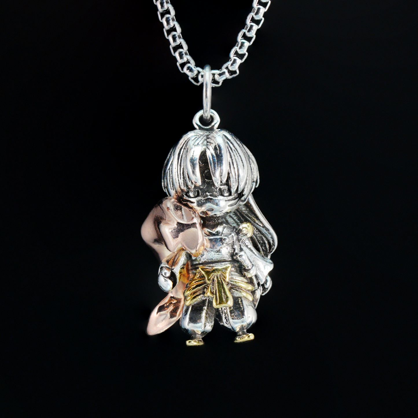 Gothic Samurai Warrior Pendant, Fantasy Sword Fighter Necklace, Oriental Myth Jewelry