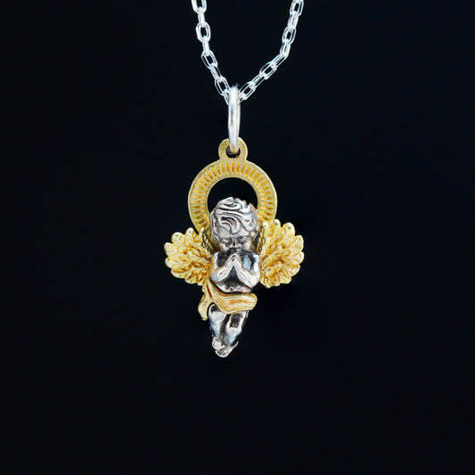 Guardian Angel Pendant, Vintage Praying Cherub Necklace, Gothic Angel Jewelry Charm