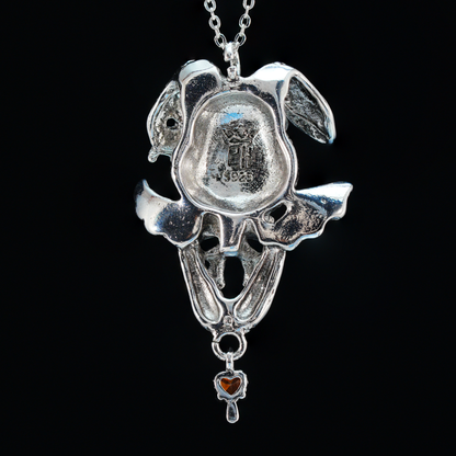 Gothic Winged Bunny Pendant, Orange Heart Gem Fantasy Rabbit Necklace, Gothic Animal Jewelry