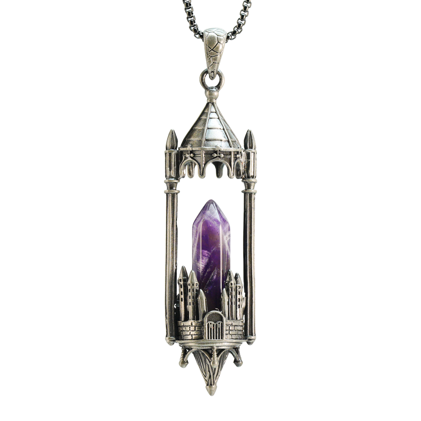 Gothic Cathedral Crystal Pendant Necklace, Medieval Fantasy Jewelry for Protection & Power