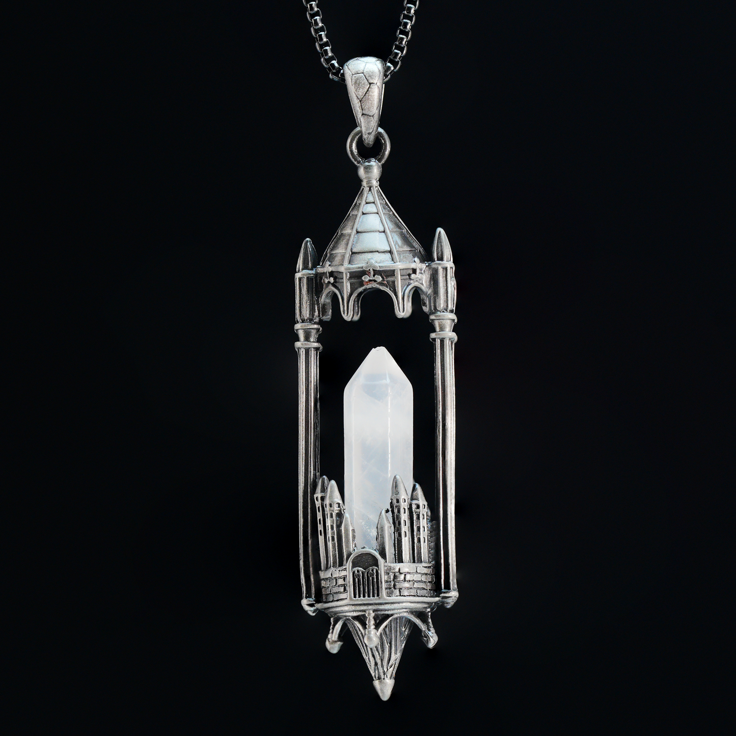 Gothic Cathedral Crystal Pendant Necklace, Medieval Fantasy Jewelry for Protection & Power