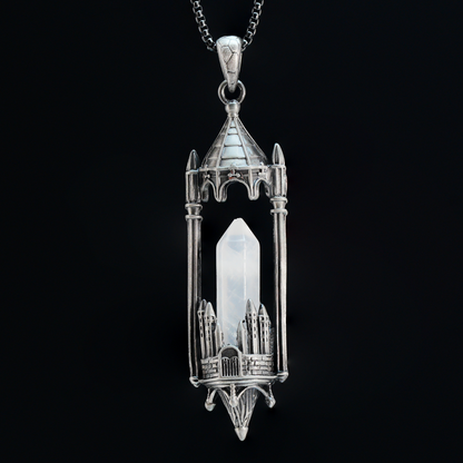 Gothic Cathedral Crystal Pendant Necklace, Medieval Fantasy Jewelry for Protection & Power