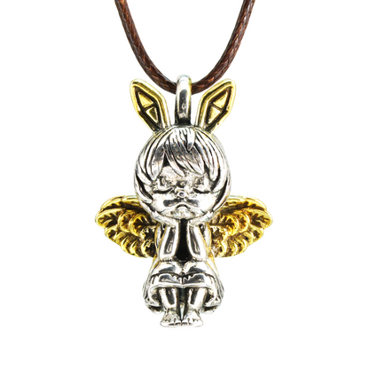 Gothic Bunny Angel Pendant, Fantasy Rabbit Fairy Necklace, Guardian Spirit Jewelry