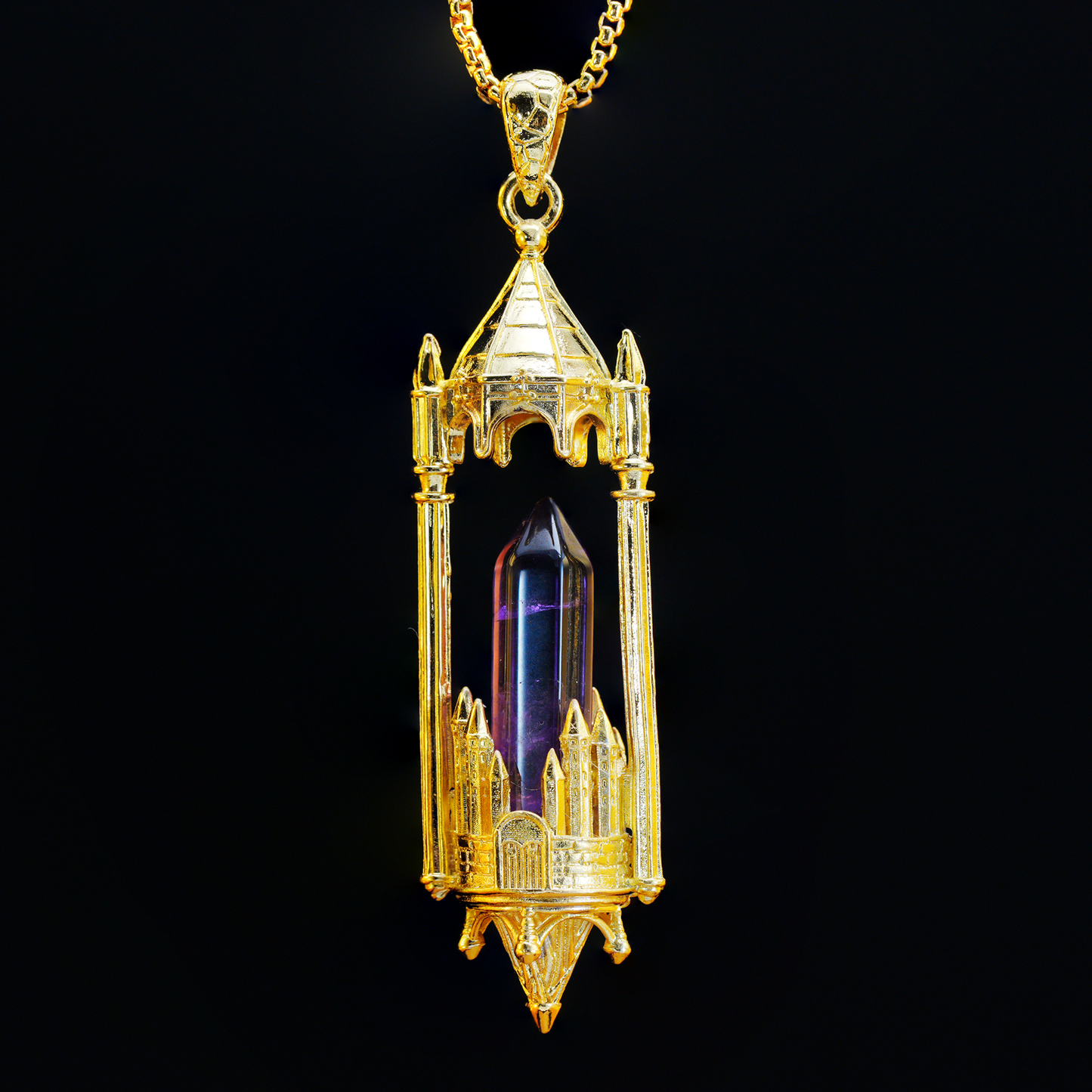 Gothic Cathedral Crystal Pendant Necklace, Medieval Fantasy Jewelry for Protection & Power