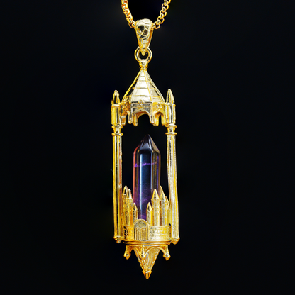 Gothic Cathedral Crystal Pendant Necklace, Medieval Fantasy Jewelry for Protection & Power