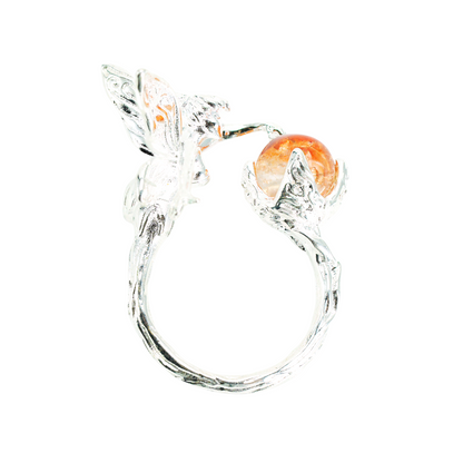 Enchanted Forest Fairy Ring, Gothic Fantasy Elf Jewelry with Orange Gem, Magic Nature Gift