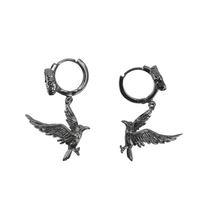 Gothic Raven Earrings with Crimson Gem, Norse Mythology Bird Jewelry, Witchy Pagan Gift