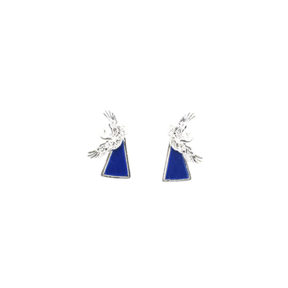 Blue Inlay Bird Earrings Symbol of Freedom Elegant Statement Jewelry