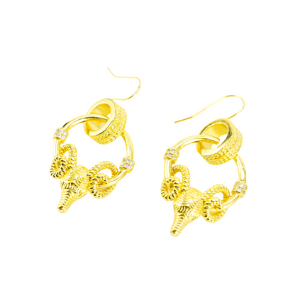 Ram Warrior Earrings Vintage Hoop with Crystal Gothic Statement Studs