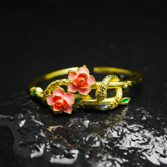 Camellia Snake Bracelet Vintage Gold Bangle Gothic Elegant Jewelry