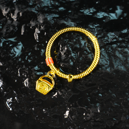 Gold spring ring design ring with red embellishment Chinese auspicious retro ring