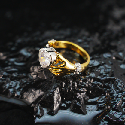 Hands Holding Heart Ring with CZ Stone Vintage Romantic Couple Jewelry
