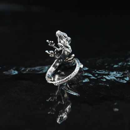 Gothic Eidechsenring – Mythischer Gecko-Schmuck, verstellbares Band mit Naturgeist