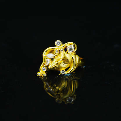 Moon Goddess Gold Ring Vintage Crystal Starry Night Adjustable Ring