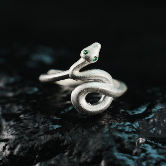 Minimalist Snake Ring Gothic Green-Eyed Serpent Solid Brass Band