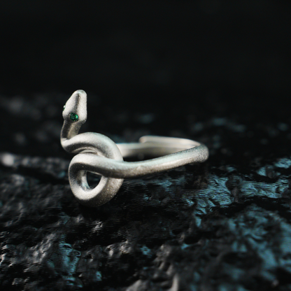 Minimalist Snake Ring Gothic Green-Eyed Serpent Solid Brass Band