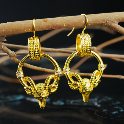 Ram Warrior Earrings Vintage Hoop with Crystal Gothic Statement Studs