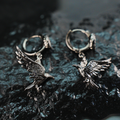 Gothic Raven Earrings with Crimson Gem, Norse Mythology Bird Jewelry, Witchy Pagan Gift