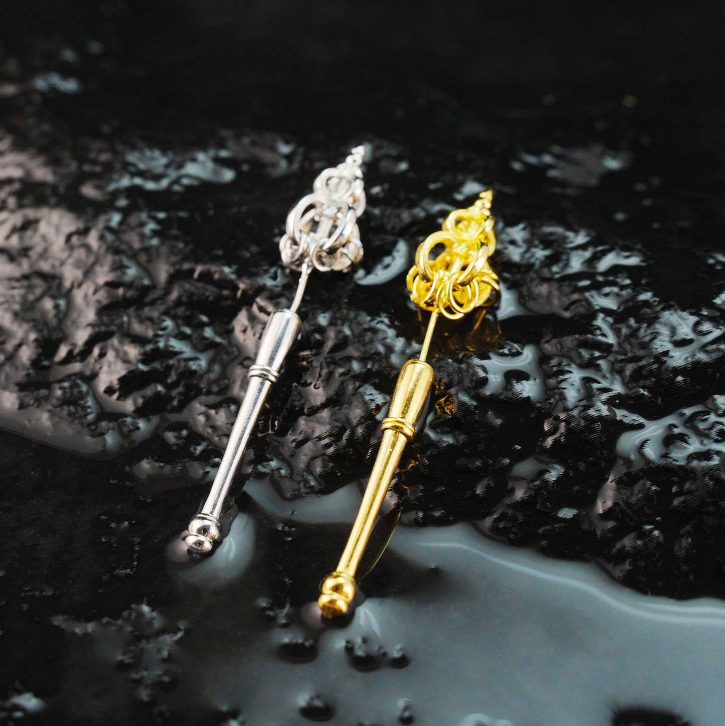 Zen-Stab-Ohrringe mit verbundenen Ringen, Quaste, moderner und achtsamer Schmuck