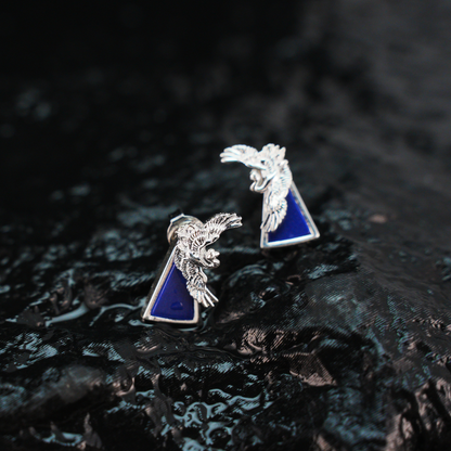 Blue Inlay Bird Earrings Symbol of Freedom Elegant Statement Jewelry