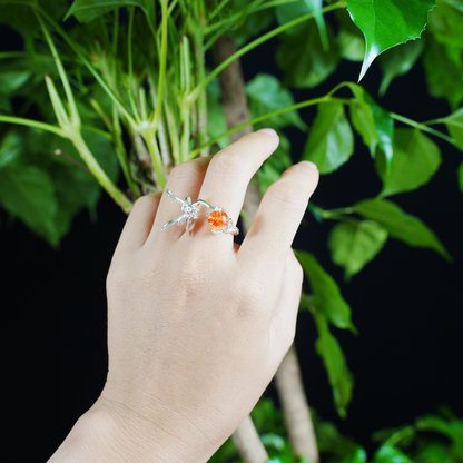 Enchanted Forest Fairy Ring, Gothic Fantasy Elf Jewelry with Orange Gem, Magic Nature Gift