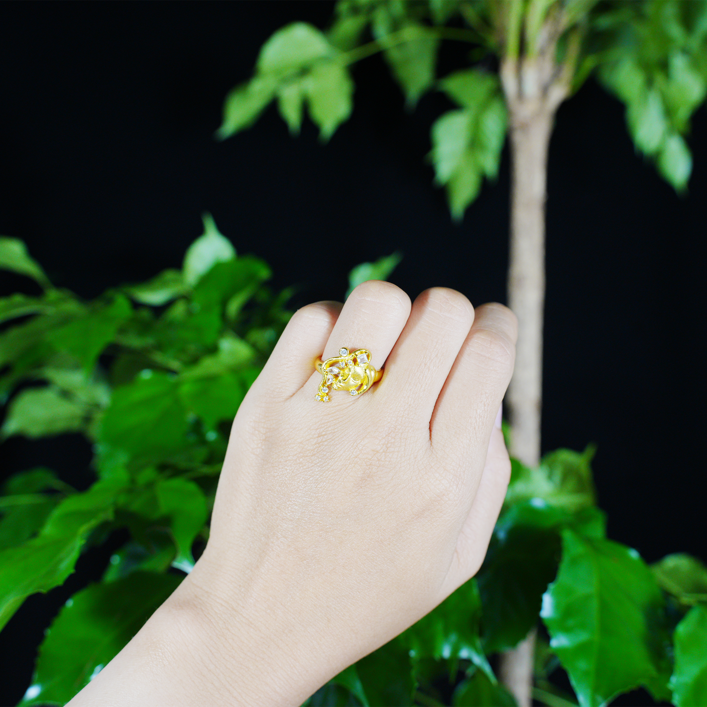 Moon Goddess Gold Ring Vintage Crystal Starry Night Adjustable Ring